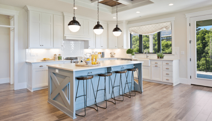 Modern kitchen remodel in Marietta, GA with updated plumbing for sink, island, and appliances.